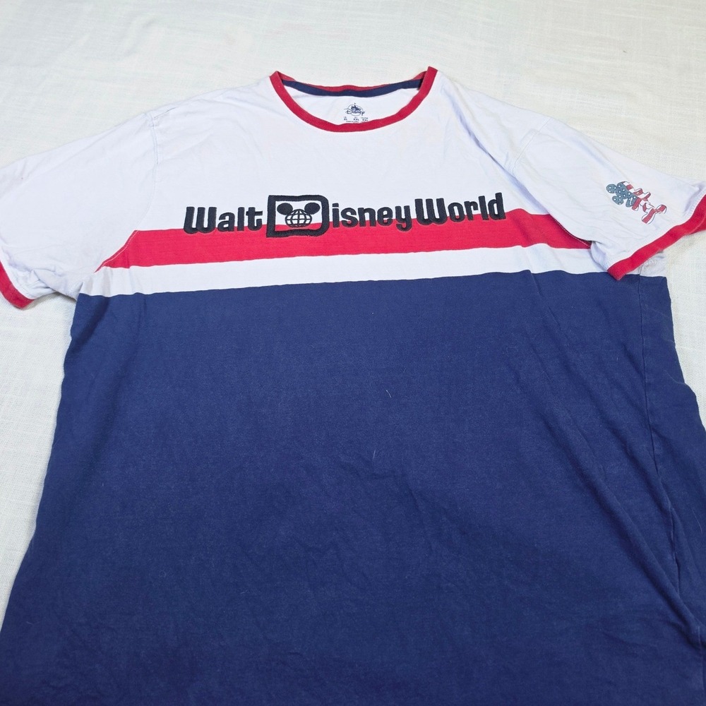 Walt Disney World Mickey Mouse Patriotic Colorblock T-Shirt XL Red White Blue